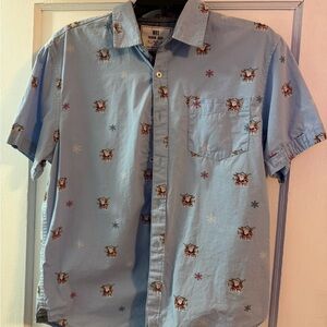 Light Blue Shirt with Santa, Reindeer and Snowflake Print